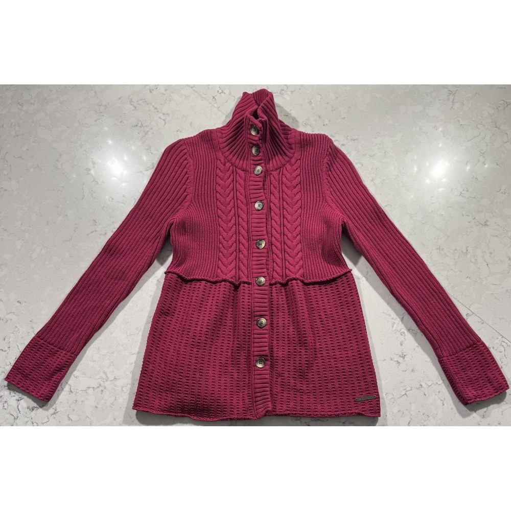 Calvin Klein Cardigan Sweater Womens Medium Pink Mixed Knit Button Front WF39N94